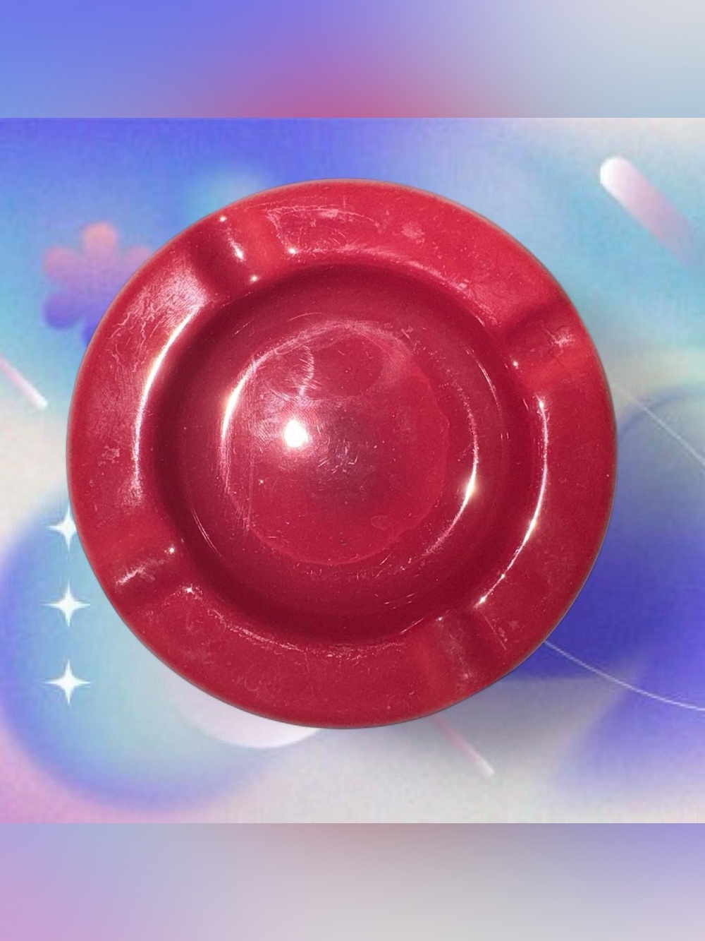 vtg 1979 syracuse china red ash/trinket tray, 4”